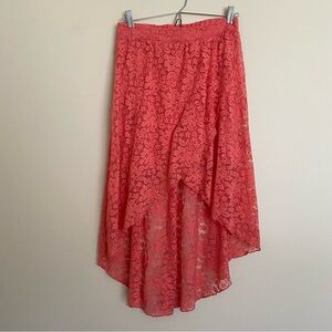 Charlotte Russe Tiered Lace Skirt size S elastic waist, color: Coral